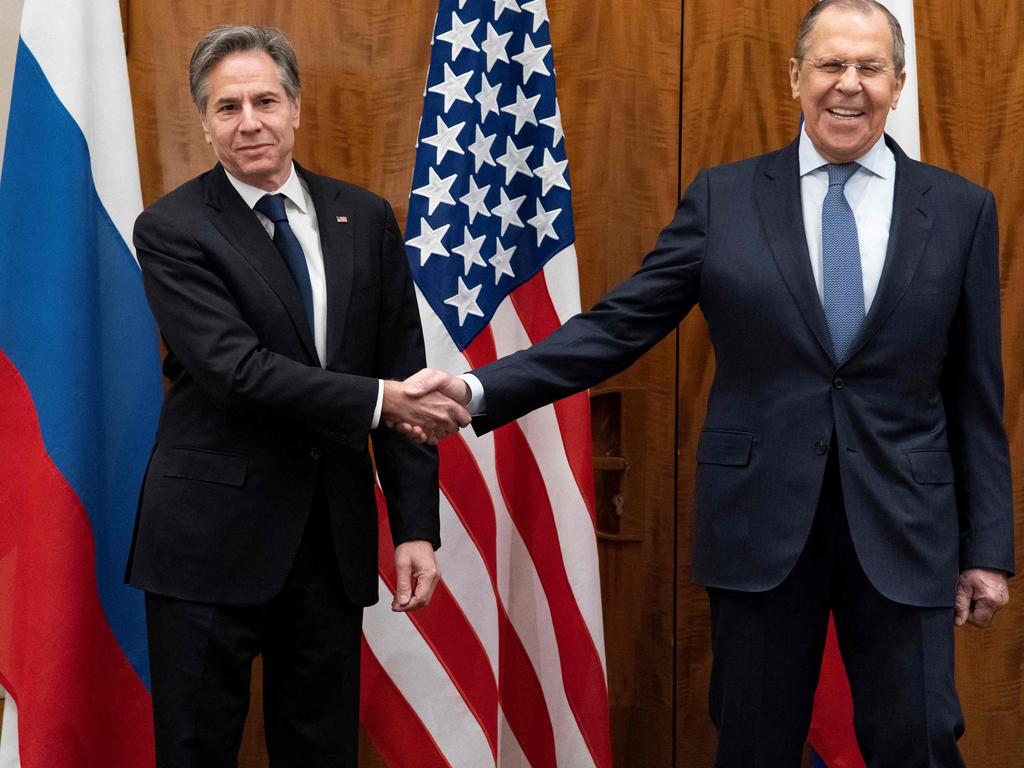 Antony Blinken and Russian Foreign Minister Sergey Lavrov. Picture: Alex Brandon/AFP