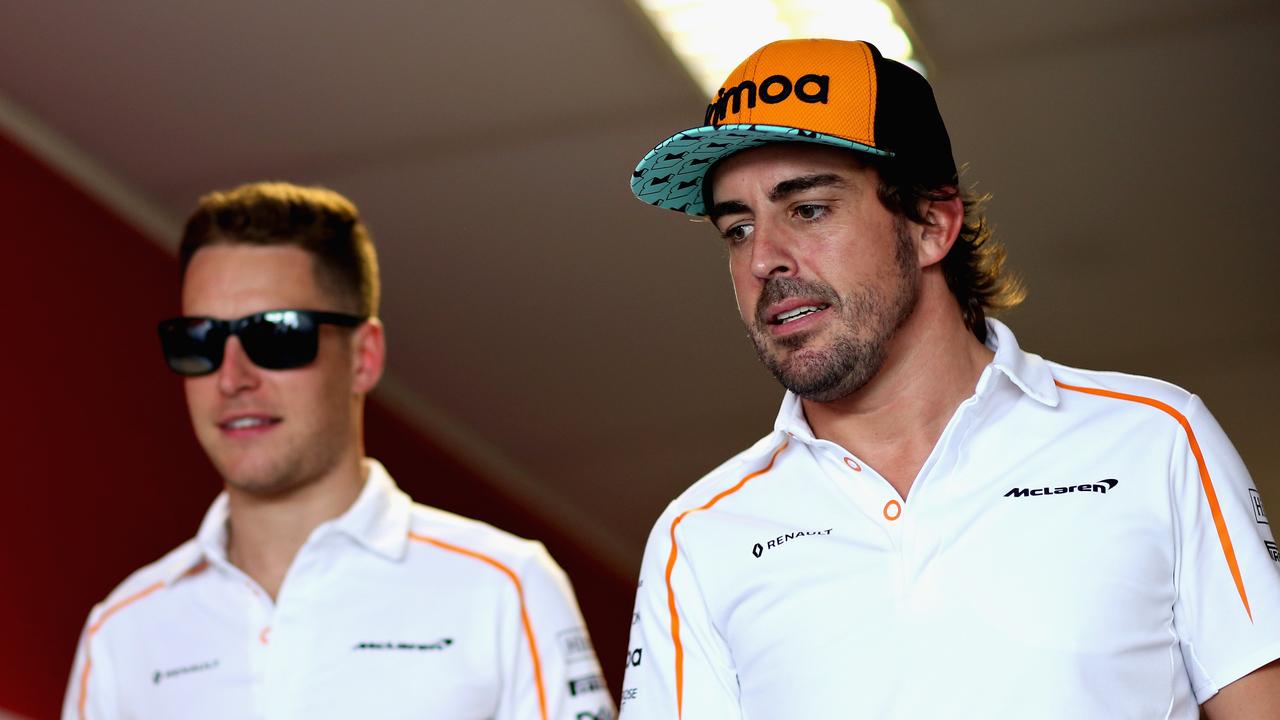 Stoffel Vandoorne and Fernando Alonso, who were teammates at McLaren in 2018. (Photo by Charles Coates/Getty Images)