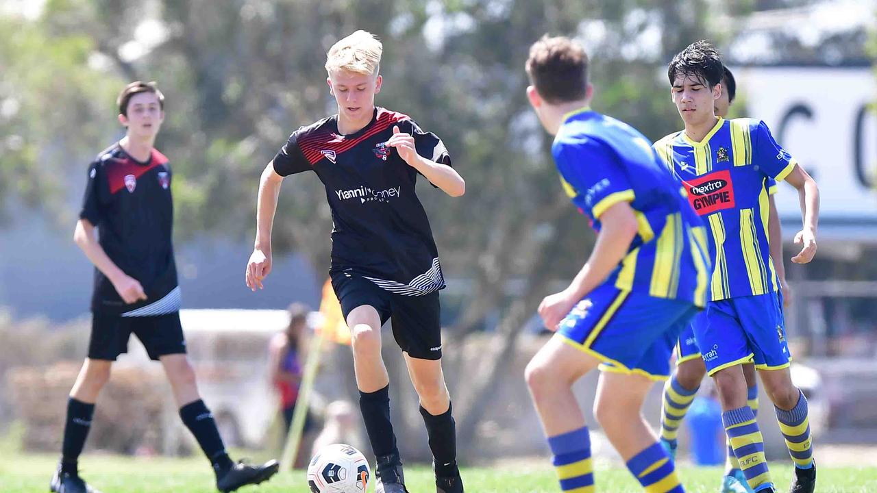 SOCCER: U 17 boys, Caloundra V Gympie. Picture: Patrick Woods.