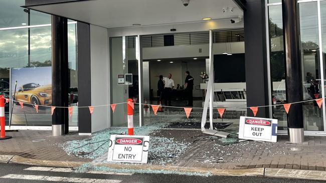 The Mercedes dealership in Robina was left with a $500,000 damage bill after the thief went on an hour-long rampage using a luxury SUV. Photo: Sam Stolz