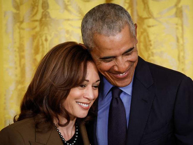 Former President Barack Obama hugs Vice President Kamala Harris during an event to mark the 2010 passage of the Affordable Care Act in the East Room of the White House on April 5, 2022 in Washington, DC. President Obama and former First Lady Michelle Obama endorsed Harris' bid for the White House on July 26, 2024, delivering a major boost to her campaign to defeat Donald Trump in November's presidential election. (Photo by CHIP SOMODEVILLA / GETTY IMAGES NORTH AMERICA / AFP)