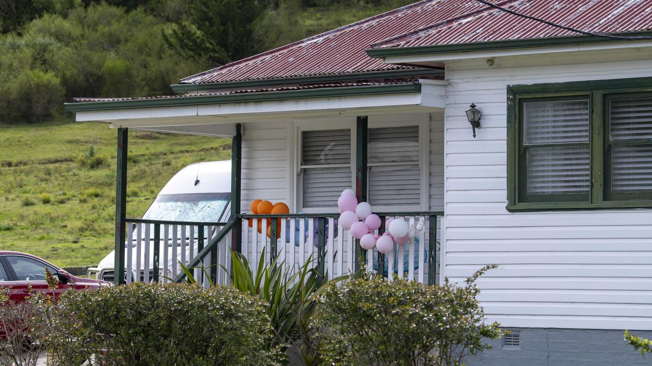 Balloon tributes adorn homes and businesses throughout Picton in memory of the young who lost their lives. Picture: NCA NewsWire / Simon Bullard