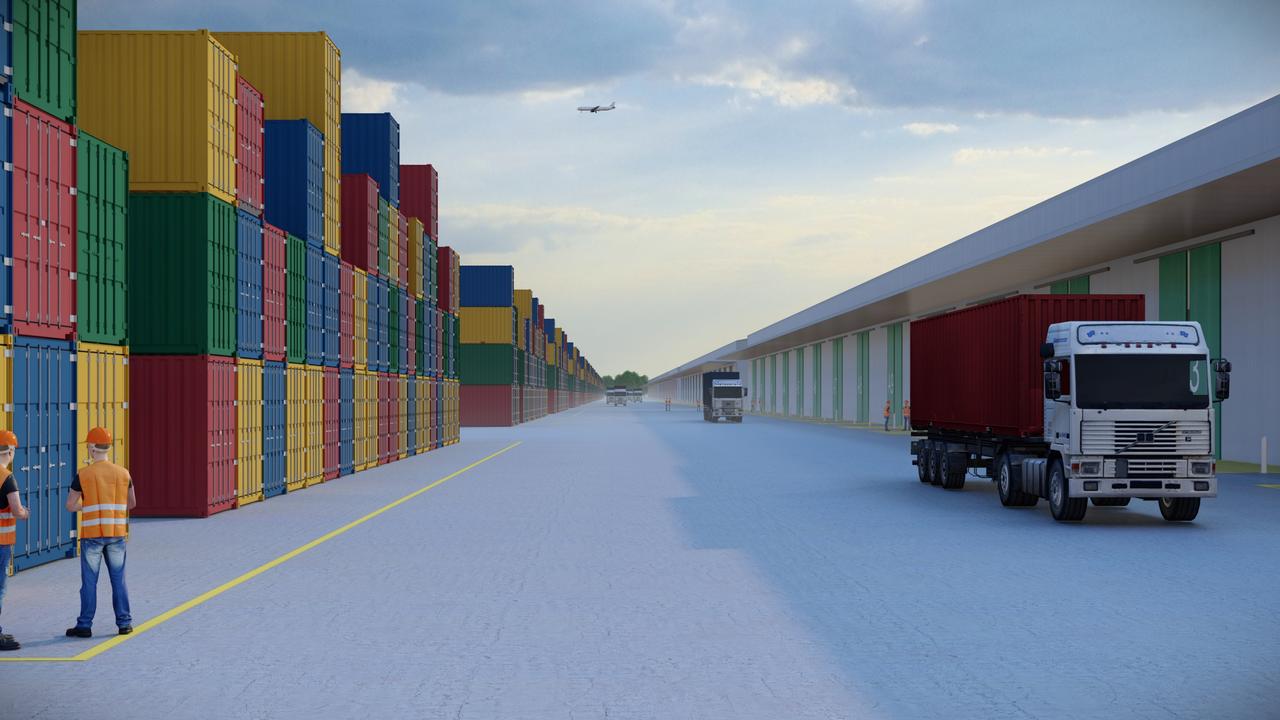 An artist's impression of how the Inland Rail multimodal freight hub at Wellcamp will look.