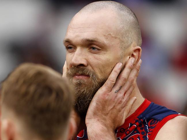 MELBOURNE, AUSTRALIA - JULY 03: Max Gawn of the Demons looks on during the 2021 AFL Round 16 match between the Melbourne Demons and the GWS Giants at the Melbourne Cricket Ground on July 3, 2021 in Melbourne, Australia. (Photo by Dylan Burns/AFL Photos via Getty Images)