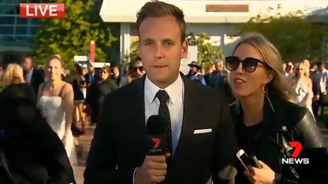 Hilarious moment racegoers swear during live cross