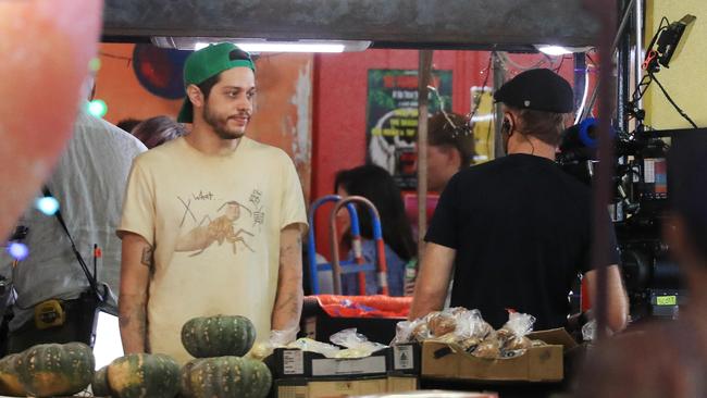 Hollywood actor and comedian Pete Davidson, boyfriend of personality Kim Kardashian, on set of the movie Wizards, being filmed at Rusty's Markets in Cairns. Picture: Brendan Radke