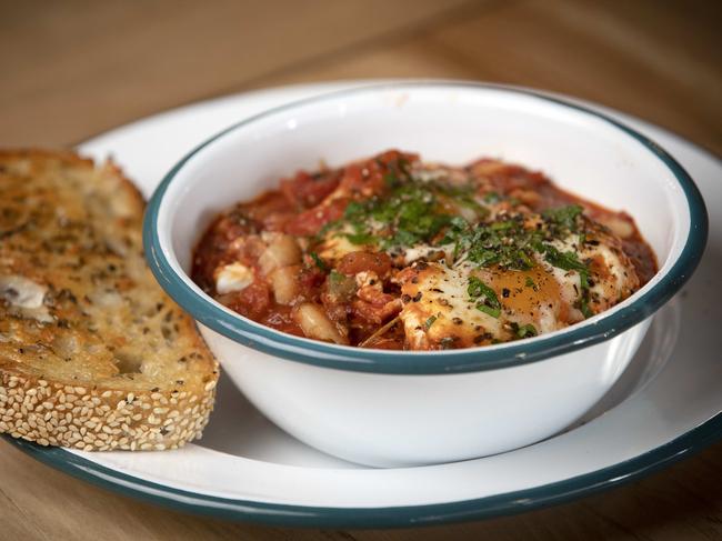 Stabla cafe’s hearty and tasty baked eggs. Picture: Chris Kidd