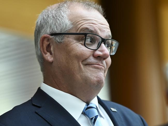 CANBERRA, AUSTRALIA - NOVEMBER 30:  Scott Morrison attends the Tony Abbott Portrait reveal in the Members Hall at Parliament House in Canberra. Picture: NCA NewsWire / Martin Ollman