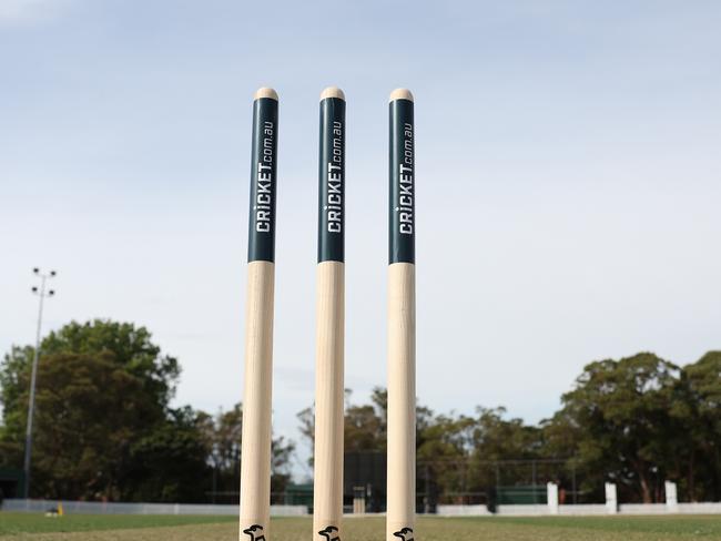 SYDNEY, AUSTRALIA - OCTOBER 14: A general view of stumps ahead of the T20 Spring Challenge match between ACT Meteors and Brisbane Heat at Allan Border Oval, on October 14, 2024, in Sydney, Australia. (Photo by Mark Metcalfe/Getty Images)