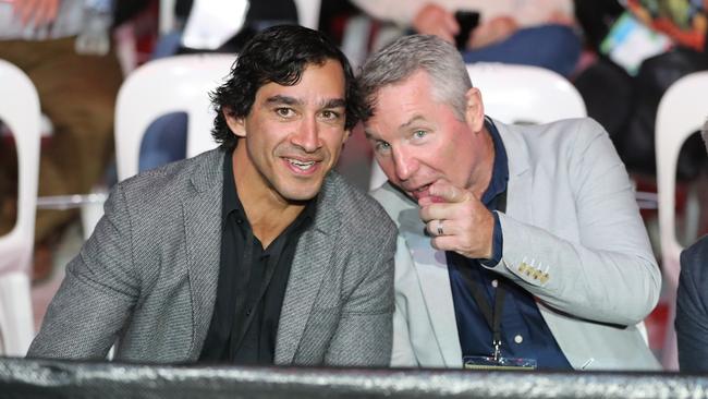 Former Cowboys star Johnathan Thurston and sacked coach Paul Green at Country Bank Stadium in Townsville for the Jeff Horn-Tim Tszyu fight. Pic Peter Wallis