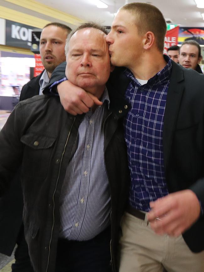 Reece Watherston, right, and his father following his acquittal. Picture: Tait Schmaal