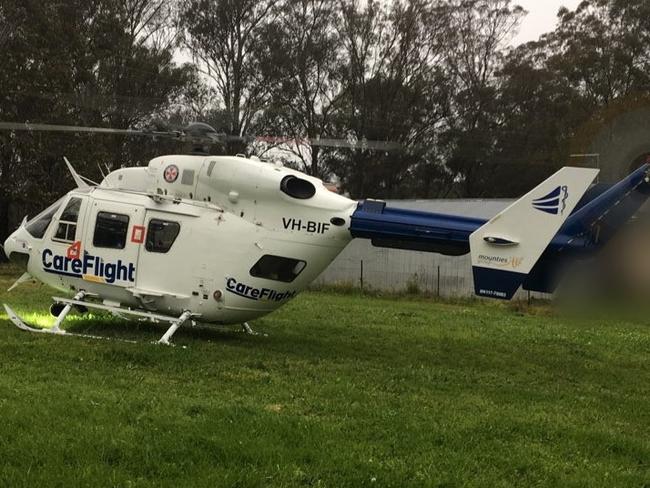 Supplied for The Daily TelegraphA 16-year-old boy driving a quadbike on an Oakville private property has hit a tree and sustained injuries to his head and leg.CareFlightÃs Rapid Response Helicopter was tasked by NSW Ambulance shortly after 3.30pm and landed 20 minutes later by the property. CareFlightÃs clinical team continued providing care as the patient was taken by road in a stable condition with NSW Ambulance to Westmead Hospital.Photography of CareFlight helicopter. Credit: CareFlight.