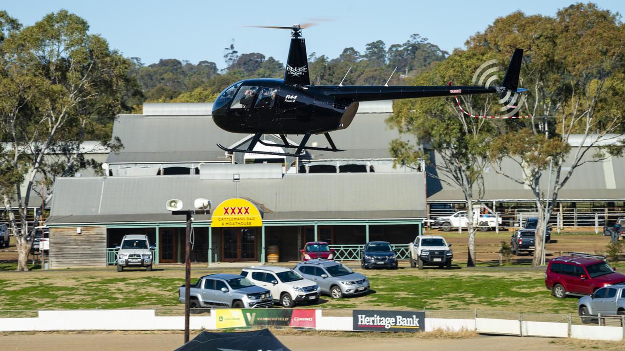 Elite Helicopters offer joy flights at the Queensland Outdoor Adventure Expo at the Toowoomba Showgrounds, Saturday, July 30, 2022. Picture: Kevin Farmer