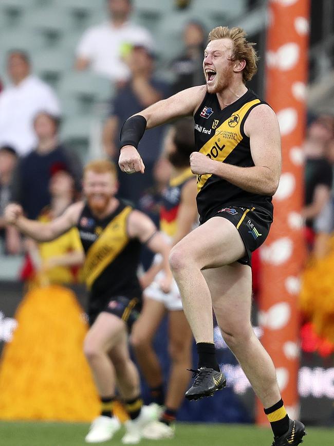 Joshua Scott celebrates a final-term goal for the Bays. Picture SARAH REED