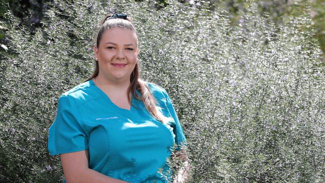 Gold Coast registered nurse, Topaz Stringfellow, at Gold Coast University Hospital. Picture: Glenn Hampson