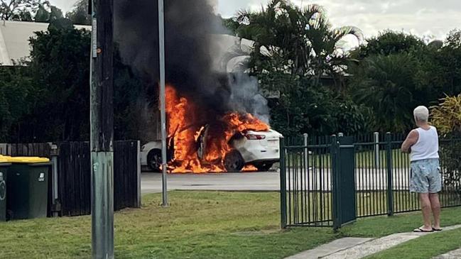 Emergency Services responded to a car fire on English St, Manunda. Image: Facebook.