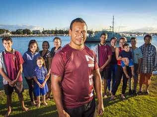 Leon (Eddie) Abdul-Rahman surrounded by friends and family at Spinnaker Park, Gladstone. . Picture: Luka Kauzlaric