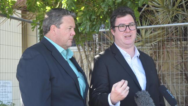 Speaking to the press with Liberal National Party MP George Christensen in 2018. Willcox says he aligns with the LNP’s values including ‘a conservative way of life’.