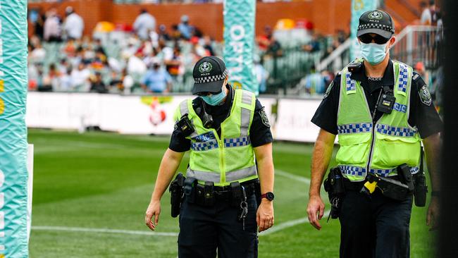 Police at Adelaide Oval. Picture: Morgan Sette