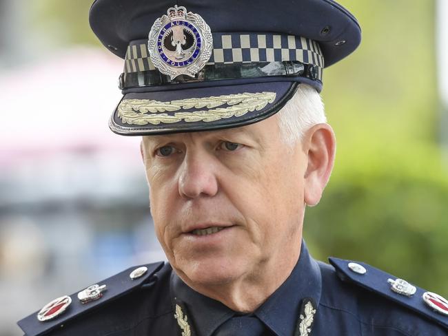 Wednesday SEPTEMBER 20 2023 Police Commissioner Grant Stevens at a press conference outside 5AA building. Picture:  Roy VanDerVegt