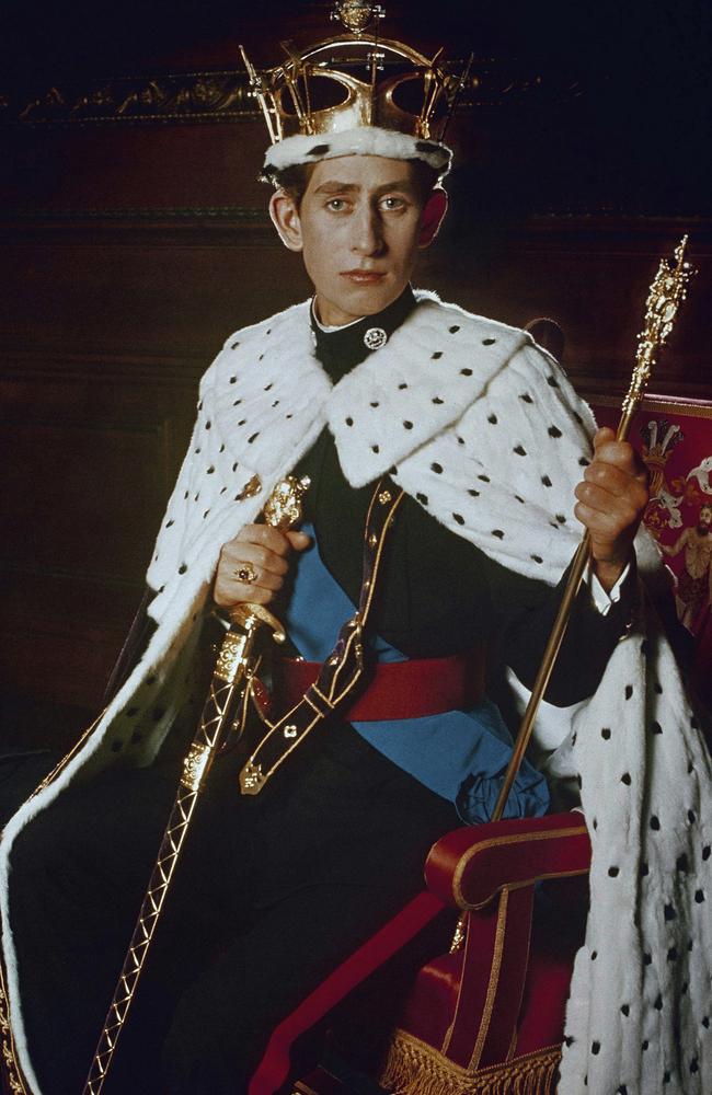Prince Charles, poses for a photo dressed in his investiture regalia as Prince of Wales in 1969. Picture: AP