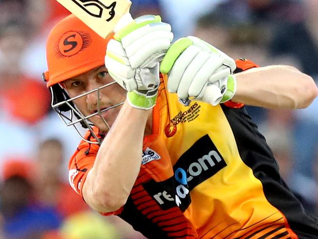 Cameron Bancroft of the Scorchers plays a shot during the Big Bash League (BBL) cricket match between the Perth Scorchers and the Adelaide Strikers at the WACA in Perth, Thursday, January 25, 2018. (AAP Image/Richard Wainwright) NO ARCHIVING, EDITORIAL USE ONLY, IMAGES TO BE USED FOR NEWS REPORTING PURPOSES ONLY, NO COMMERCIAL USE WHATSOEVER, NO USE IN BOOKS WITHOUT PRIOR WRITTEN CONSENT FROM AAP