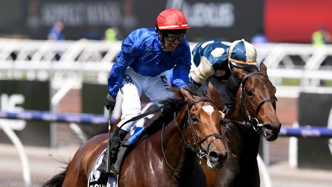 Godolphin-trained Cross Counter races to victory in the 2018 Melbourne Cup. Picture: AAP