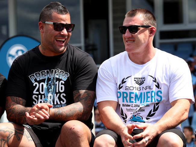 Gallen chats to try-scoring hero Andrew Fifita. Picture: Gregg Porteous