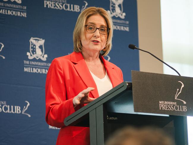 Premier Jacinta Allan speaking at a Melbourne Press Club Lunch on Thursday 24/10/2024. At the lunch, the Premier announced a review into building and planning systems in a bid to fast track and simplify the subdivision process. Picture: Melbourne Press Club