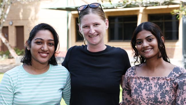 JCU students Anjana Josy Muttunkan, Laure Forrester and Liza Maria Jo hanging out on campus. Picture: Brendan Radke