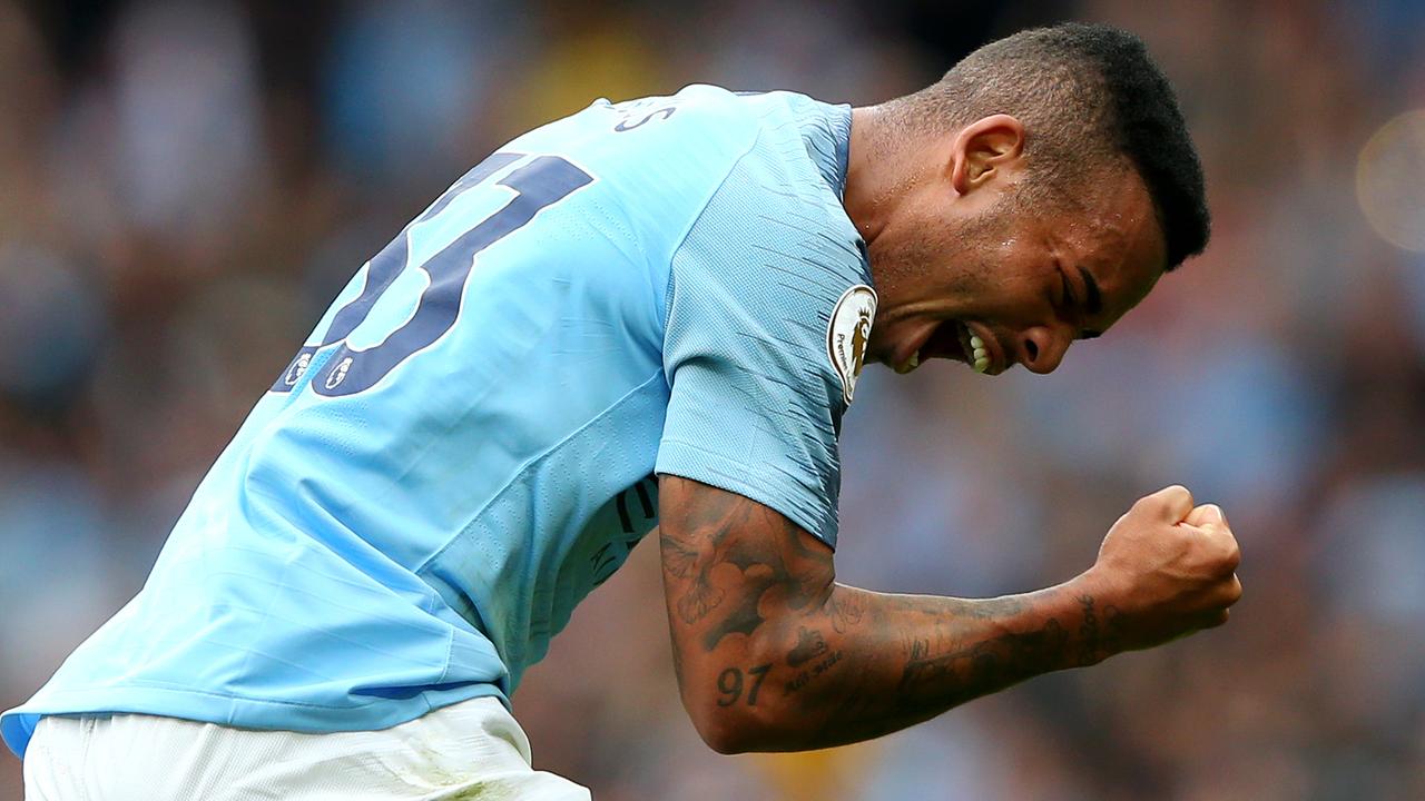 Gabriel Jesus celebrates scoring for Manchester City. Picture: Getty Images