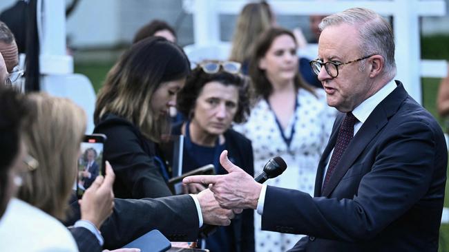 Mr Albanese speaks to reporters after meeting with US President Joe Biden and other world leaders during the Quadrilateral Summit at the Archmere Academy in Wilmington. Picture: Brendan Smialowski / AFP