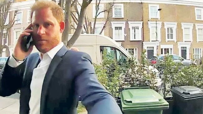 Prince Harry captured on a door bell camera in west London. Picture; The Sun