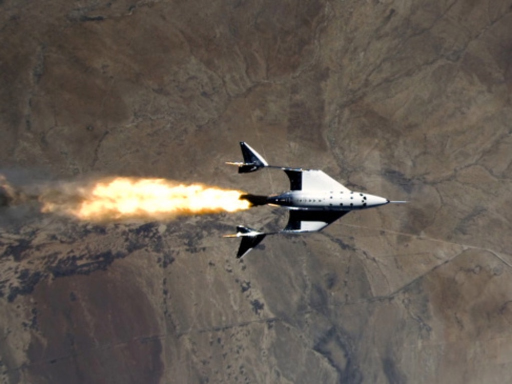 The VSS Unity fires its engines to hurtle towards space