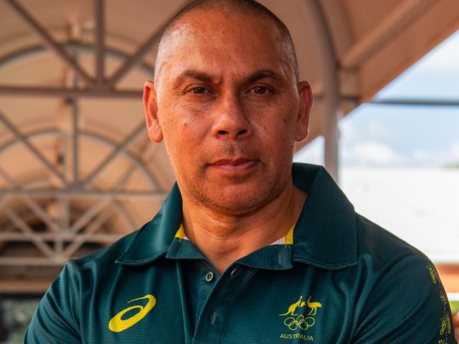 Patrick Johnson as Olympians and scholarship coaches run training sessions for Katherine youth at RAAF Base Tindal. Picture: Pema Tamang Pakhrin