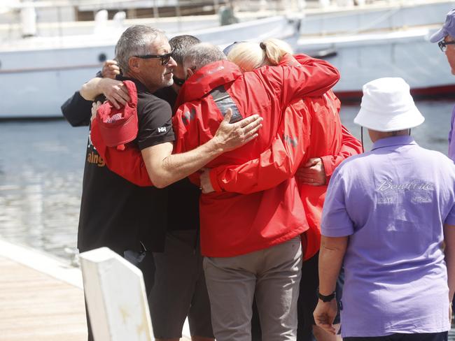 Crew members from Bowline and Flying Fish Arctos console each other. Picture: Nikki Davis-Jones