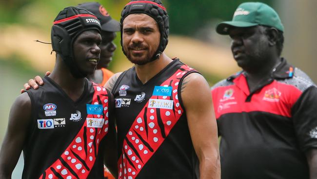 Cyril Rioli starts for the Tiwi Bombers against the Palmerston Magpies on Bathurst Island.Picture GLENN CAMPBELL