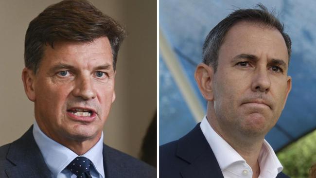 Opposition treasury spokesman Angus Taylor and Treasurer Jim Chalmers. Pictures: News Corp Australia