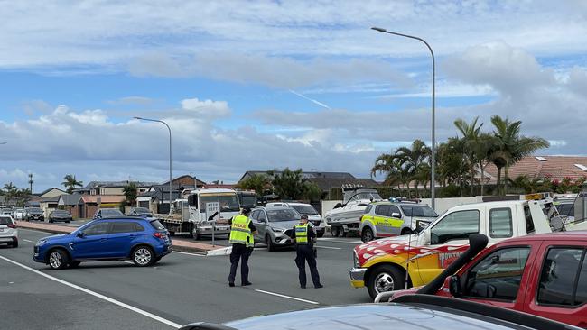 Emergency services called to Oxley Drive, Paradise Point crash: Motorcyclist in serious condition. Photo: Kathleen Skene,