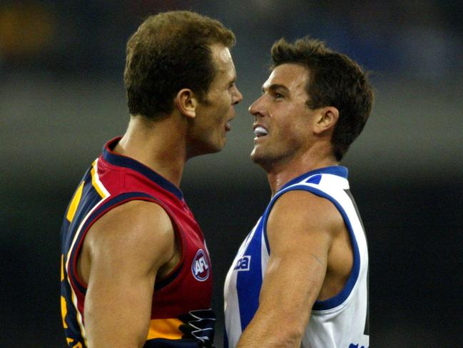The famous clash between Wayne Carey and Anthony Stevens during a football game.