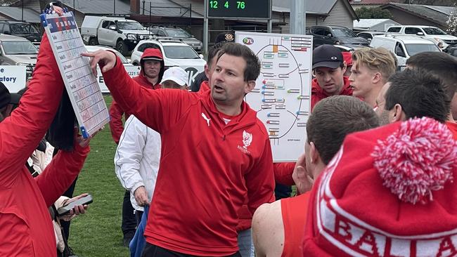 Joe Carmody coaching the Ballarat Swans in 2022. Picture: Shane Jones.