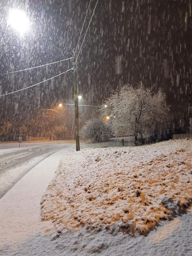 Snow and cold weather in Tasmania, August 2020. Snowy streets in Launceston Snow in Tasmania. Picture: Kirsty Wright