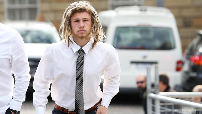 Lachlan Plummer arrives at the Supreme Court of Tasmania.