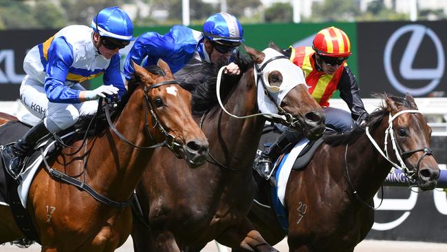 Solar Apex (red and yellow cap) looks well placed with the claim of Tom Sherry. Picture: Getty Images