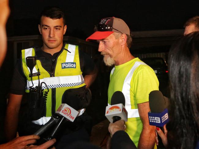 Ms Stuart’s partner speaks to waiting media. Picture: Hamish Blair