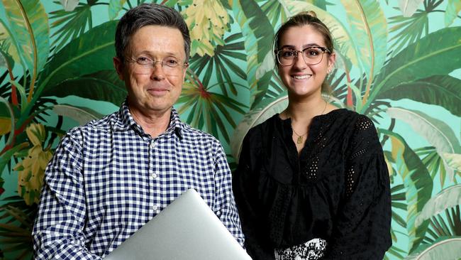 Curious Things co-founder David McKeague at a Sydney start-up hub with Jennifer Tsiknas of Afk Agency yesterday. Picture: Ryan Osland