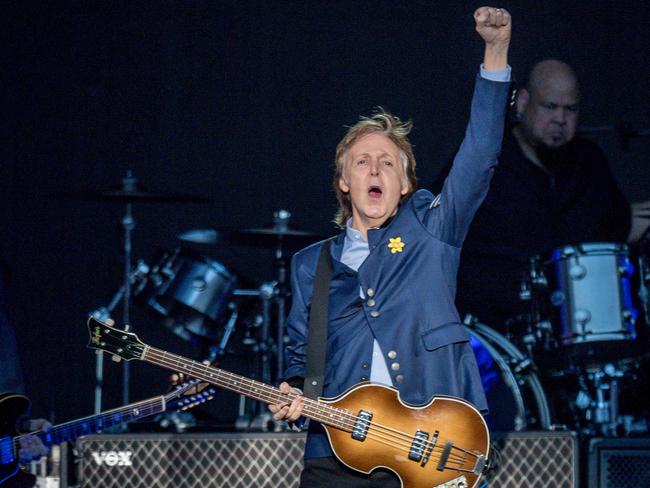 Paul McCartney performs at AAMI Park in Melbourne. Picture: Jake Nowakowski