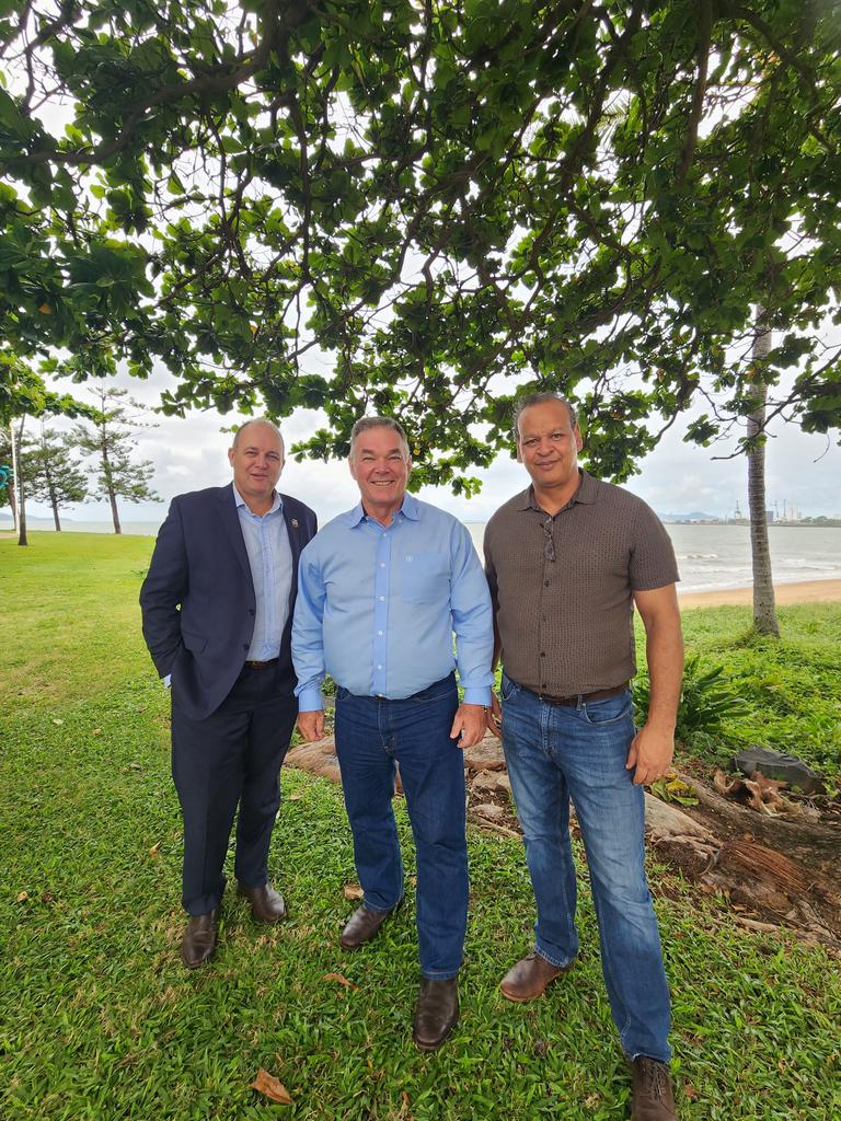 Palm Island Aboriginal Shire Council CEO Michael Bissell, former Townsville MP Scott Stewart and former Palm Island Mayor Mislam Sam.