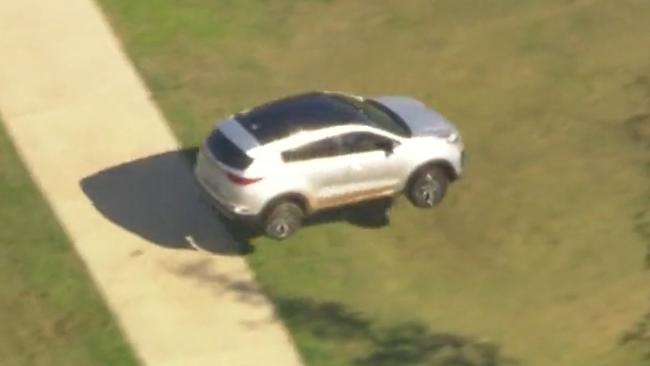 This is the moment the vehicle became airborne during the chase.