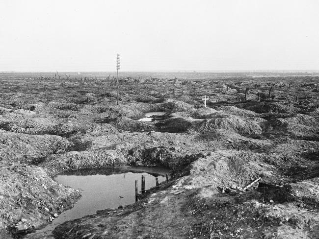 The village of Pozieres as it was some months after the battle. The view is from the southern side of the main road looking southwards, east of the Copse. The lonely grave is that of Captain Ivor Stephen Margetts of Wynyard, Tas, who served in the 12th Battalion and was killed in action on 24 July 1916. The German Spring Offensive in 1918 re-captured this area and Margetts' grave was obliterated and was lost. His name is commemorated on the Villers-Bretonneux Memorial.